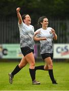 30 July 2022; Wexford & District Women’s League players, from left, Hannah Redmond and Hannah Kehoe celebrate after their side's victory in the FAI Women's Under-19 InterLeague Cup Final match between Galway District League and Wexford & District Women's League at Leah Victoria Park in Tullamore, Offaly. Photo by Seb Daly/Sportsfile