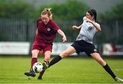 30 July 2022; Catlin Mullen of Galway District League in action against Olivia Shannon of Wexford & District Women’s League during the FAI Women's Under-19 InterLeague Cup Final match between Galway District League and Wexford & District Women's League at Leah Victoria Park in Tullamore, Offaly. Photo by Seb Daly/Sportsfile