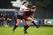 30 July 2022; Daisy O’Connell of Galway District League in action against Hannah Redmond of Wexford & District Women’s League during the FAI Women's Under-19 InterLeague Cup Final match between Galway District League and Wexford & District Women's League at Leah Victoria Park in Tullamore, Offaly. Photo by Seb Daly/Sportsfile