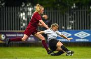 30 July 2022; Tegan Fortune of Wexford & District Women’s League in action against Catlin Mullen of Galway District League during the FAI Women's Under-19 InterLeague Cup Final match between Galway District League and Wexford & District Women's League at Leah Victoria Park in Tullamore, Offaly. Photo by Seb Daly/Sportsfile
