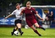 30 July 2022; Catlin Mullen of Galway District League in action against Caoimhe Cowman of Wexford & District Women’s League during the FAI Women's Under-19 InterLeague Cup Final match between Galway District League and Wexford & District Women's League at Leah Victoria Park in Tullamore, Offaly. Photo by Seb Daly/Sportsfile