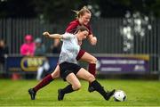 30 July 2022; Caoimhe Cowman of Wexford & District Women’s League in action against Catlin Mullen of Galway District League during the FAI Women's Under-19 InterLeague Cup Final match between Galway District League and Wexford & District Women's League at Leah Victoria Park in Tullamore, Offaly. Photo by Seb Daly/Sportsfile