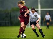 30 July 2022; Catlin Mullen of Galway District League in action against Caoimhe Cowman of Wexford & District Women’s League during the FAI Women's Under-19 InterLeague Cup Final match between Galway District League and Wexford & District Women's League at Leah Victoria Park in Tullamore, Offaly. Photo by Seb Daly/Sportsfile