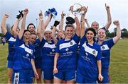 30 July 2022; Team captains of Milltown in Galway Denise Devane, left, and Aisling Hyne celebrate their victory over St Fursey's in Galway in the Currentaccount.ie All-Ireland Ladies Football Junior Club 7-a-side Championship Final at Naomh Mearnóg's GAA club in Dublin. Photo by Piaras Ó Mídheach/Sportsfile