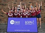 30 July 2022; The Annaghdown team from Galway celebrate victory over Omagh St Enda's of Tyrone in the Currentaccount.ie All-Ireland Ladies Football Intermediate Club 7-a-side shield final at Naomh Mearnóg's GAA club in Dublin. Photo by Brendan Moran/Sportsfile