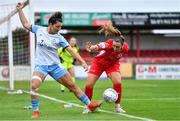 30 July 2022; Keeva Keenan of Shelbourne in action against Gemma McGuiness of Sligo Rovers during the SSE Airtricity Women's National League match between Sligo Rovers and Shelbourne at The Showgrounds in Sligo. Photo by Ben McShane/Sportsfile
