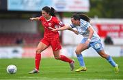 30 July 2022; Amy Boyle Carr of Sligo Rovers in action against Megan Smyth-Lynch of Shelbourne during the SSE Airtricity Women's National League match between Sligo Rovers and Shelbourne at The Showgrounds in Sligo. Photo by Ben McShane/Sportsfile