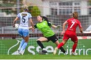 30 July 2022; Gemma McGuiness of Sligo Rovers scores her side's first goal past Shelbourne goalkeeper Amanda Budden during the SSE Airtricity Women's National League match between Sligo Rovers and Shelbourne at The Showgrounds in Sligo. Photo by Ben McShane/Sportsfile