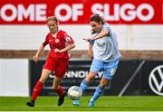 30 July 2022; Heather O'Reilly of Shelbourne in action against Kerri O'Hara of Sligo Rovers during the SSE Airtricity Women's National League match between Sligo Rovers and Shelbourne at The Showgrounds in Sligo. Photo by Ben McShane/Sportsfile