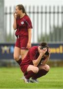 30 July 2022; Amy Coffey of Galway District League recats during the FAI Women's Under-19 InterLeague Cup Final match between Galway District League and Wexford & District Women's League at Leah Victoria Park in Tullamore, Offaly. Photo by Seb Daly/Sportsfile