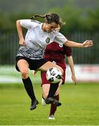 30 July 2022; Hannah Kehoe of Wexford & District Women’s League in action against Amy Coffey of Galway District League during the FAI Women's Under-19 InterLeague Cup Final match between Galway District League and Wexford & District Women's League at Leah Victoria Park in Tullamore, Offaly. Photo by Seb Daly/Sportsfile
