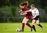 30 July 2022; Daisy O’Connell of Galway District League in action against Aoife McEldowney of Wexford & District Women’s League during the FAI Women's Under-19 InterLeague Cup Final match between Galway District League and Wexford & District Women's League at Leah Victoria Park in Tullamore, Offaly. Photo by Seb Daly/Sportsfile
