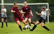30 July 2022; Chloe Flaherty of Galway District League in action against Tegan Fortune of Wexford & District Women’s League during the FAI Women's Under-19 InterLeague Cup Final match between Galway District League and Wexford & District Women's League at Leah Victoria Park in Tullamore, Offaly. Photo by Seb Daly/Sportsfile