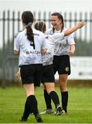 30 July 2022; Aoife McEldowney of Wexford & District Women’s League is congratulated by teammate Tegan Fortune after clearing the ball off the line during the FAI Women's Under-19 InterLeague Cup Final match between Galway District League and Wexford & District Women's League at Leah Victoria Park in Tullamore, Offaly. Photo by Seb Daly/Sportsfile