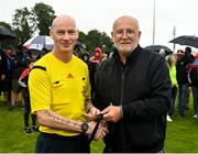 30 July 2022; Referee Ray Conlon and FAI Director of Competitions Fran Gavin after the FAI Women's Under-19 InterLeague Cup Final match between Galway District League and Wexford & District Women's League at Leah Victoria Park in Tullamore, Offaly. Photo by Seb Daly/Sportsfile