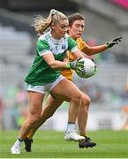 31 July 2022; Brenda Bannon of Fermanagh in action against Maria O'Neill of Antrim during the TG4 All-Ireland Ladies Football Junior Championship Final match between Antrim and Fermanagh at Croke Park in Dublin. Photo by Ramsey Cardy/Sportsfile