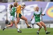 31 July 2022; Cathy Carey of Antrim in action against Sarah Britton of Fermanagh during the TG4 All-Ireland Ladies Football Junior Championship Final match between Antrim and Fermanagh at Croke Park in Dublin. Photo by Ramsey Cardy/Sportsfile