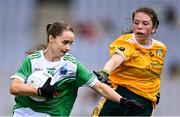 31 July 2022; Laura Grew of Fermanagh in action against Maeve Mulholland of Antrim during the TG4 All-Ireland Ladies Football Junior Championship Final match between Antrim and Fermanagh at Croke Park in Dublin. Photo by Piaras Ó Mídheach/Sportsfile