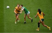 31 July 2022; Eimear Smyth of Fermanagh in action against Sarah O'Neill of Antrim during the TG4 All-Ireland Ladies Football Junior Championship Final match between Antrim and Fermanagh at Croke Park in Dublin. Photo by Ramsey Cardy/Sportsfile