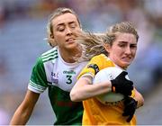 31 July 2022; Orlaith Prenter of Antrim in action against Molly McGloin of Fermanagh during the TG4 All-Ireland Ladies Football Junior Championship Final match between Antrim and Fermanagh at Croke Park in Dublin. Photo by Piaras Ó Mídheach/Sportsfile