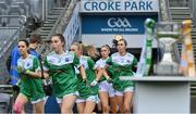 31 July 2022; The Fermamagh team run onto the pitch before the TG4 All-Ireland Ladies Football Junior Championship Final match between Antrim and Fermanagh at Croke Park in Dublin. Photo by Brendan Moran/Sportsfile