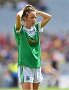 31 July 2022; Aisling O'Brien of Fermanagh reacts after the final whistle of the TG4 All-Ireland Ladies Football Junior Championship Final match between Antrim and Fermanagh at Croke Park in Dublin. Photo by Brendan Moran/Sportsfile