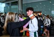 31 July 2022; Cormac Dixon of Team Ireland arrives home from the 2022 European Youth Summer Olympic Festival at Dublin Airport in Dublin. Photo by Eóin Noonan/Sportsfile