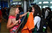 31 July 2022; Nicole Dinan of Team Ireland with her mother Joan after arriving home from the 2022 European Youth Summer Olympic Festival at Dublin Airport in Dublin. Photo by Eóin Noonan/Sportsfile