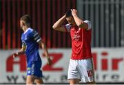 31 July 2022; Ronan Coughlan of St Patrick's Athletic reacts during the Extra.ie FAI Cup First Round match between St Patrick's Athletic and Waterford at Richmond Park in Dublin. Photo by Seb Daly/Sportsfile