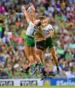 31 July 2022; Vikki Wall, left, and Aoibheann Leahy of Meath in action against Lorraine Scanlon of Kerry during the TG4 All-Ireland Ladies Football Senior Championship Final match between Kerry and Meath at Croke Park in Dublin. Photo by Ramsey Cardy/Sportsfile