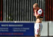 31 July 2022; Tom Grivosti of St Patrick's Athletic after his side's defeat in the Extra.ie FAI Cup First Round match between St Patrick's Athletic and Waterford at Richmond Park in Dublin. Photo by Seb Daly/Sportsfile
