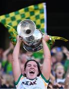 31 July 2022; Meath captain Shauna Ennis lifts the Brendan Martin Cup after her side's victory in the TG4 All-Ireland Ladies Football Senior Championship Final match between Kerry and Meath at Croke Park in Dublin. Photo by Piaras Ó Mídheach/Sportsfile