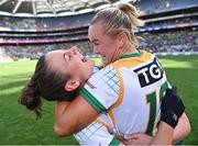 31 July 2022; Meath players Vikki Wall, right, and Máire O'Shaughnessy celebrate after their side's victory in the TG4 All-Ireland Ladies Football Senior Championship Final match between Kerry and Meath at Croke Park in Dublin. Photo by Piaras Ó Mídheach/Sportsfile