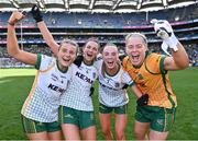 31 July 2022; Meath players, from left, Katie Newe, Máire O'Shaughnessy, Aoibhín Cleary and Monica McGuirk celebrate after their side's victory in the TG4 All-Ireland Ladies Football Senior Championship Final match between Kerry and Meath at Croke Park in Dublin. Photo by Piaras Ó Mídheach/Sportsfile