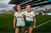 31 July 2022; Emma Duggan, left, and Vikki Wall of Meath after the TG4 All-Ireland Ladies Football Senior Championship Final match between Kerry and Meath at Croke Park in Dublin. Photo by Ramsey Cardy/Sportsfile