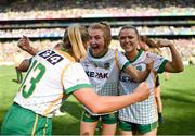 31 July 2022; Meath players, from left, Vikki Wall, Aoibheann Leahy and Ailbhe Leahy celebrate after the TG4 All-Ireland Ladies Football Senior Championship Final match between Kerry and Meath at Croke Park in Dublin. Photo by Ramsey Cardy/Sportsfile