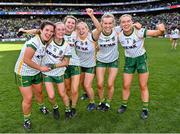 31 July 2022; Meath players, from left, Shauna Ennis, Megan Thynne, Orla Byrne, Ciara Smyth, Aisling McCabe and Orlagh Lally celebrate after their side's victory in the TG4 All-Ireland Ladies Football Senior Championship Final match between Kerry and Meath at Croke Park in Dublin. Photo by Piaras Ó Mídheach/Sportsfile