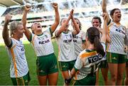 31 July 2022; Meath players, including Kelsey Nesbitt, Vikki Wall celebrate as their captain Shauna Ennis lifts the Brendan Martin Cup after the TG4 All-Ireland Ladies Football Senior Championship Final match between Kerry and Meath at Croke Park in Dublin. Photo by Ramsey Cardy/Sportsfile