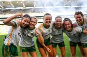 31 July 2022; Meath players, from left, Kelsey Nesbitt, Vikki Wall, Aoibhín Cleary, Emma Duggan, Orla Byrne celebrate after the TG4 All-Ireland Ladies Football Senior Championship Final match between Kerry and Meath at Croke Park in Dublin. Photo by Ramsey Cardy/Sportsfile