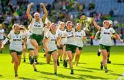 31 July 2022; Meath players, from left, Aine Sheridan, Katie Newe, Ciara Smyth, Niamh O'Sullivan and Shauna Ennis celebrate with the Brendan Martin Cup after the TG4 All-Ireland Ladies Football Senior Championship Final match between Kerry and Meath at Croke Park in Dublin. Photo by Ramsey Cardy/Sportsfile