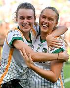 31 July 2022; Meath players Mary Kate Lynch, left, and Sarah Wall celebrate after the TG4 All-Ireland Ladies Football Senior Championship Final match between Kerry and Meath at Croke Park in Dublin. Photo by Brendan Moran/Sportsfile