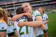 31 July 2022; Orlagh Lally, right, and Bridgetta Lynch of Meath after the TG4 All-Ireland Ladies Football Senior Championship Final match between Kerry and Meath at Croke Park in Dublin. Photo by Ramsey Cardy/Sportsfile