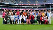 31 July 2022; The Monaghan Jubilee teams from 1997 and 1998 are introduced before the TG4 All-Ireland Ladies Football Championship Finals at Croke Park in Dublin. Photo by Brendan Moran/Sportsfile