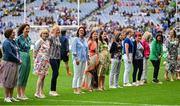 31 July 2022; The Waterford Jubilee teams from 1997 and 1998 are introduced before the TG4 All-Ireland Ladies Football Championship Finals at Croke Park in Dublin. Photo by Brendan Moran/Sportsfile