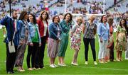 31 July 2022; The Waterford Jubilee teams from 1997 and 1998 are introduced before the TG4 All-Ireland Ladies Football Championship Finals at Croke Park in Dublin. Photo by Brendan Moran/Sportsfile