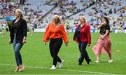 31 July 2022; The Monaghan Jubilee teams from 1997 and 1998 are introduced before the TG4 All-Ireland Ladies Football Championship Finals at Croke Park in Dublin. Photo by Brendan Moran/Sportsfile