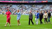 31 July 2022; The Monaghan Jubilee teams from 1997 and 1998 are introduced before the TG4 All-Ireland Ladies Football Championship Finals at Croke Park in Dublin. Photo by Brendan Moran/Sportsfile