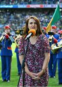 31 July 2022; Elle Marie O’Dwyer sings Amhrán na bhFiann before the TG4 All-Ireland Ladies Football Senior Championship Final match between Kerry and Meath at Croke Park in Dublin. Photo by Brendan Moran/Sportsfile