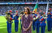 31 July 2022; Elle Marie O’Dwyer sings Amhrán na bhFiann before the TG4 All-Ireland Ladies Football Senior Championship Final match between Kerry and Meath at Croke Park in Dublin. Photo by Brendan Moran/Sportsfile