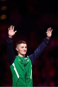 1 August 2022; Rhys McClenaghan of Northern Ireland before collecting his Silver medal after competing in the men's pommel horse final at Arena Birmingham in Birmingham, England. Photo by Paul Greenwood/Sportsfile